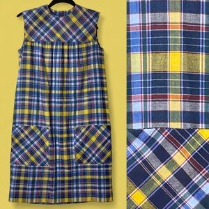 Vtg 60s Plaid Shift Dress with Pockets